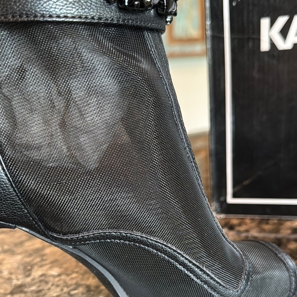 Karl Lagerfeld Black mesh Heeled Boots with Peep-Toe Design NWT 5.5 - Picture 9 of 16